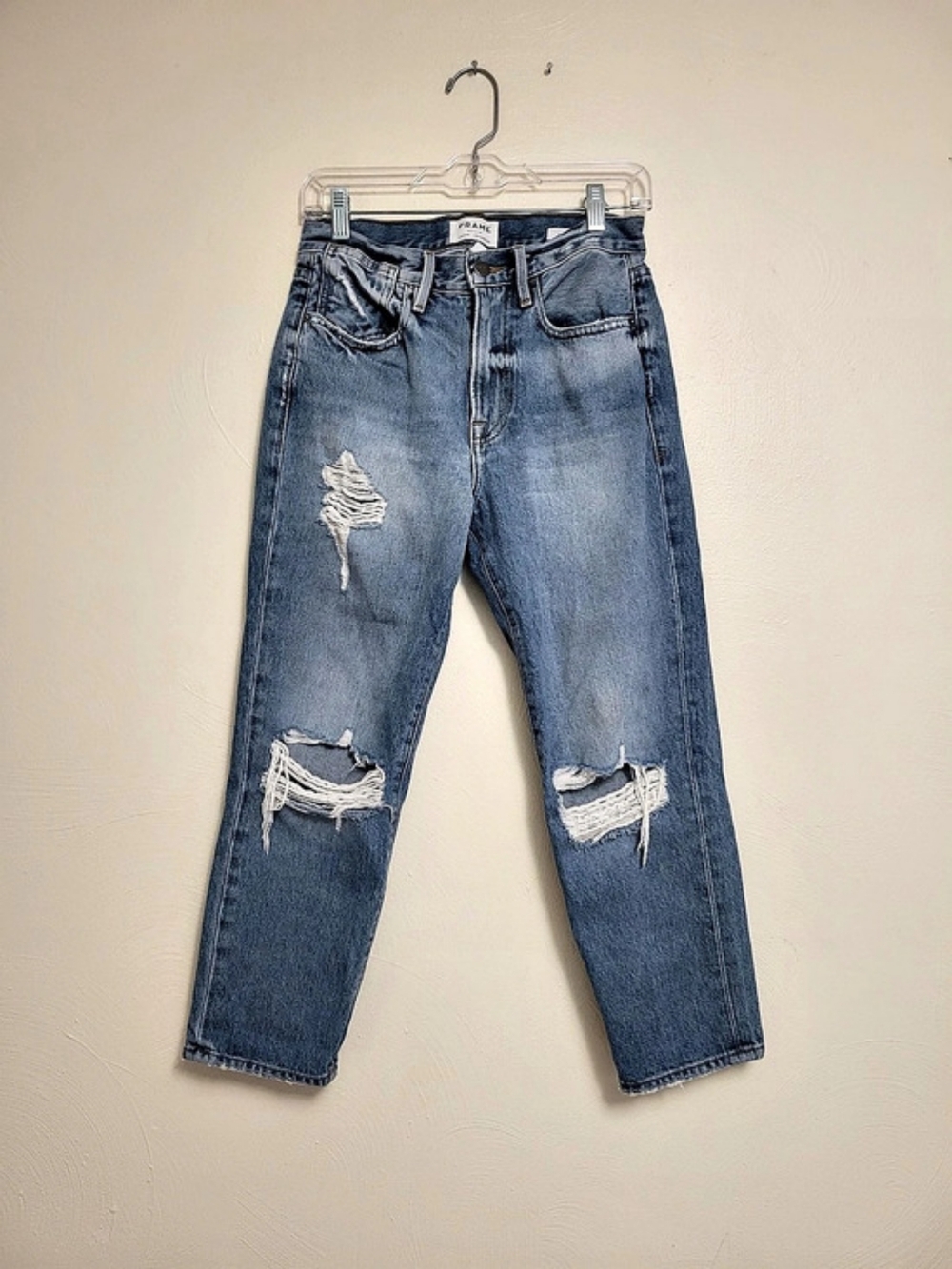 FRAME Le Stevie Crop Distressed High Rise Boyfriend Jeans  Size 24